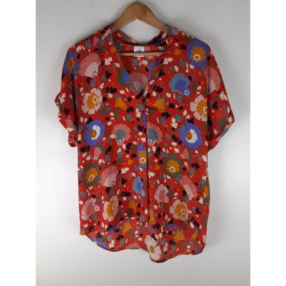 CAbi Tops - CAbi #5892 Orange Visionary Replay Floral Top Short Sleeve Blouse Boxy M